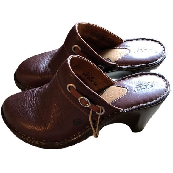Born Brown Leather Clogs 8 - Picture 3 of 14